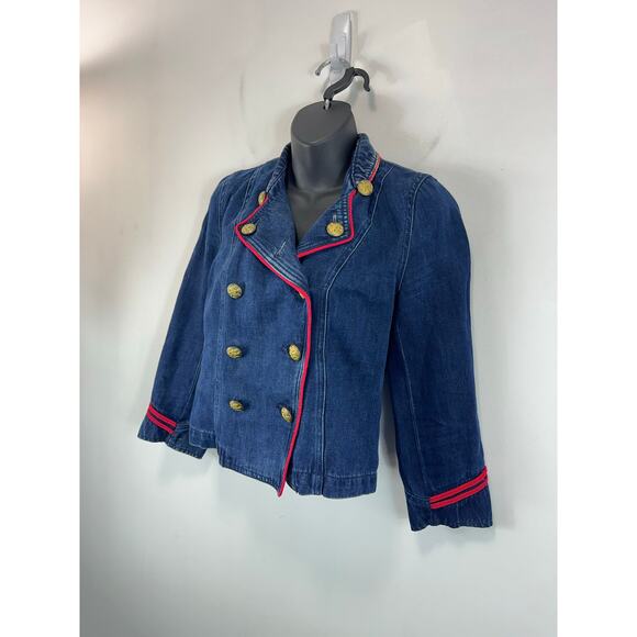 Vintage Ralph Lauren Double Breasted Denim Jacket Petite Equestrian Preppy - Picture 10 of 10